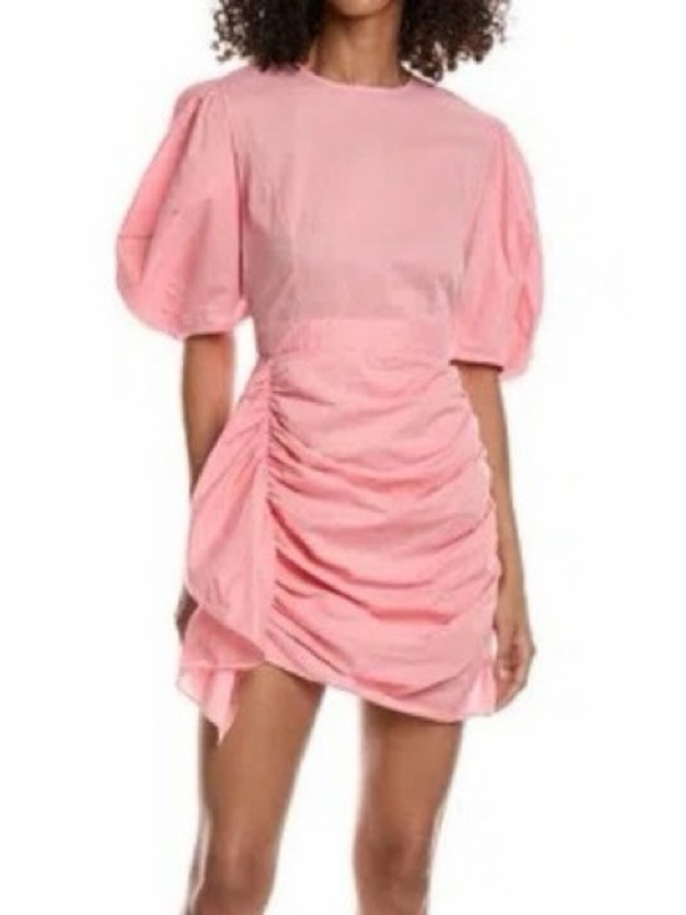 Rhode pia dress MSRP 425 Pink Ruched Puff-Sleeve Mini Dress